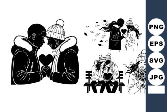 Download Winter Couple Valentine Line Art - Line art Collection