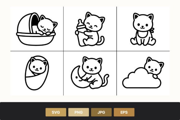 Download Cute Black and White Kitten Line Art - Line art Collection