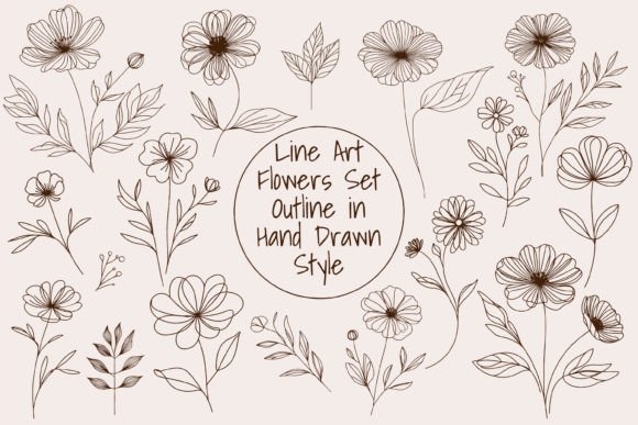 Download Hand Draw Line Art Flowers Set Outline - Line art Collection