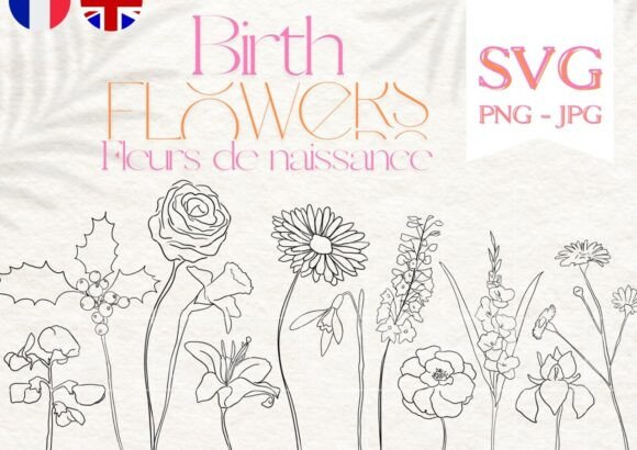Download Birth Flower Line Art • Fleur Naissance - Line art Collection