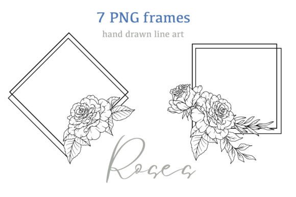 Download FLORAL FRAMES LINE ART, Roses PNG - Line art Collection