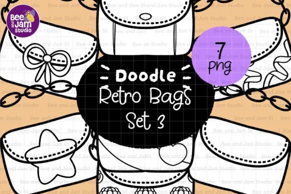 Download KDP Coloring Retro Bags Line Art PNG - Line art Collection