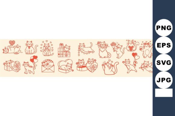 Download Playful Cats Valentine Line Art - Line art Collection
