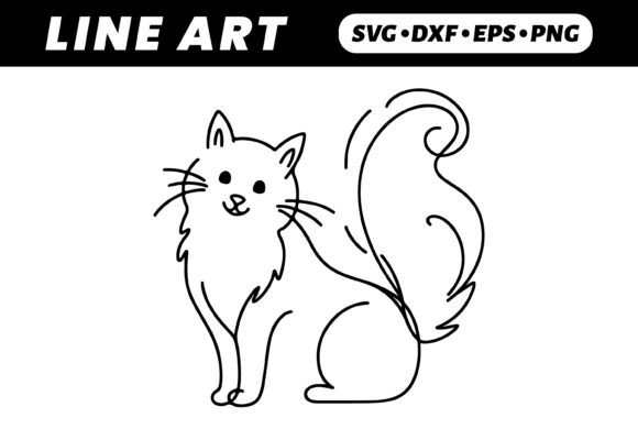 Download Cute Cartoon Cat, Line Art, Fluffy Tail - Line art Collection