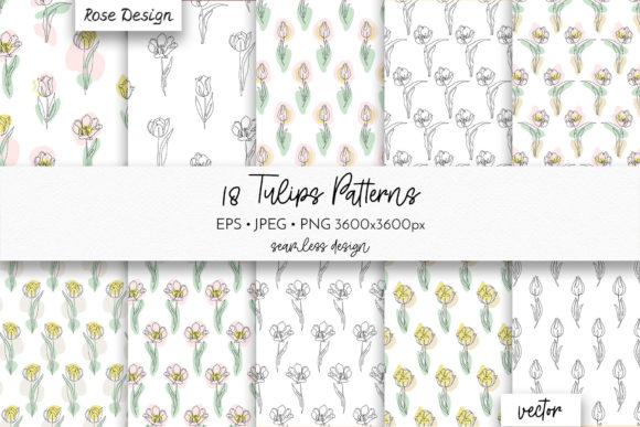 Download Line Art Tulips Floral Seamless Patterns - Line art Collection