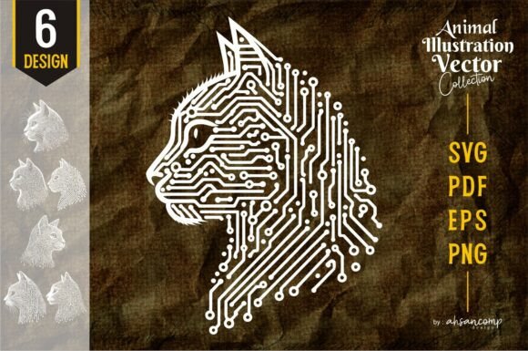 Download Cat Circuit Head – Tech Line Art Animal - Line art Collection
