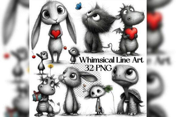 Download Whimsical Valentine Line Art Clipart - Line art Collection