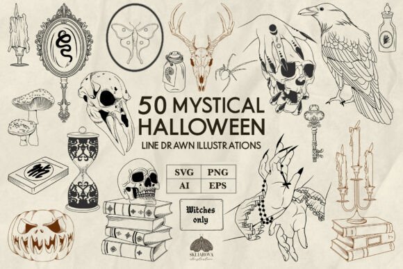 Download Mystical Halloween Line Art Svg Png - Line art Collection