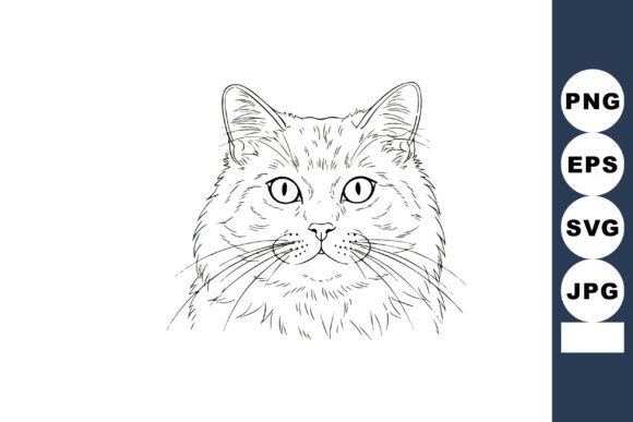 Download Cat Face Sketch Detailed Line Art Vector - Line art Collection
