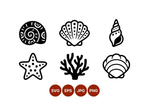 Download Sea Shells and Starfish Vector Line Art - Line art Collection