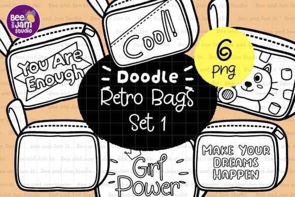 Download KDP Coloring Retro Bags Line Art PNG - Line art Collection