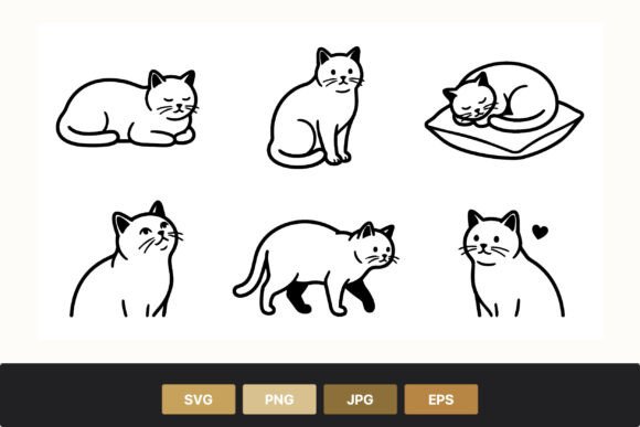 Download Black and White Cat Line Art Set - Line art Collection