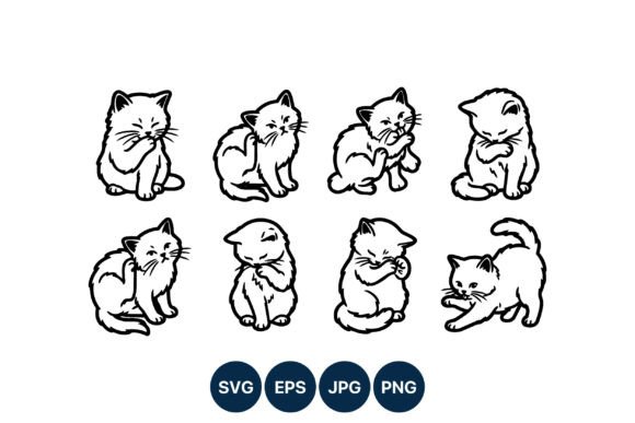 Download Playful Black and White Kitten Line Art - Line art Collection