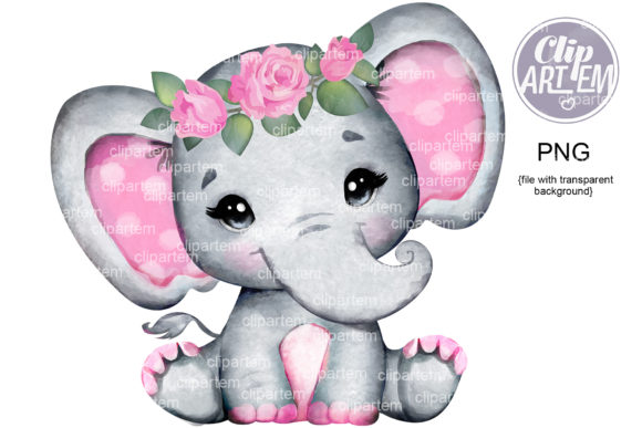 Download Pink Elephant Floral Crown PNG Images - Elephant Collection