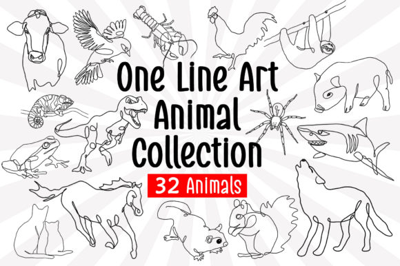 Download One Line Art Animal Drawings 32 Animals - Line art Collection