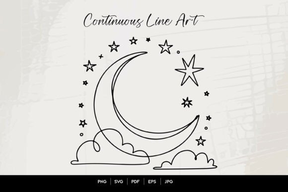 Download Crescent Moon and Stars Line Art - Line art Collection